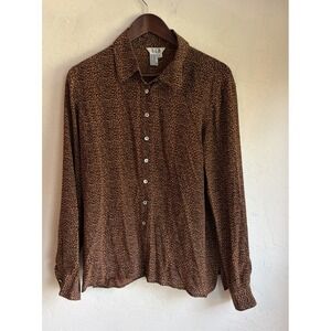 Vintage 90s Y2K 100% Silk SLB Animal Print Button Up Top L Whimsigoth Boho